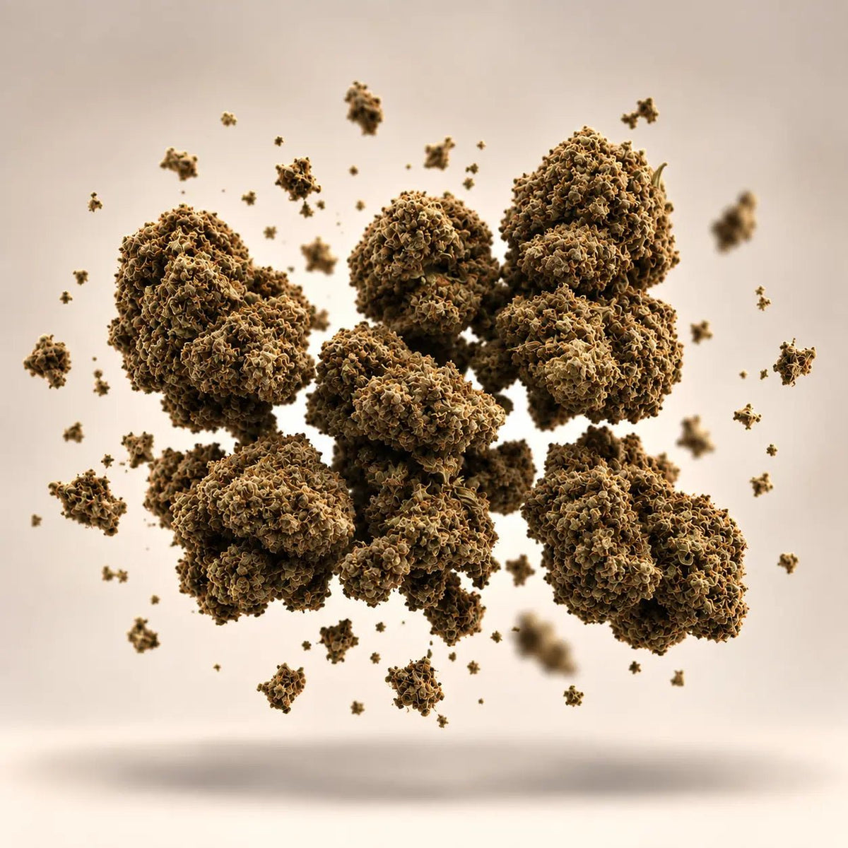 Fleur de CBD OG Kush : têtes denses et charnues, gros plan — Ambre