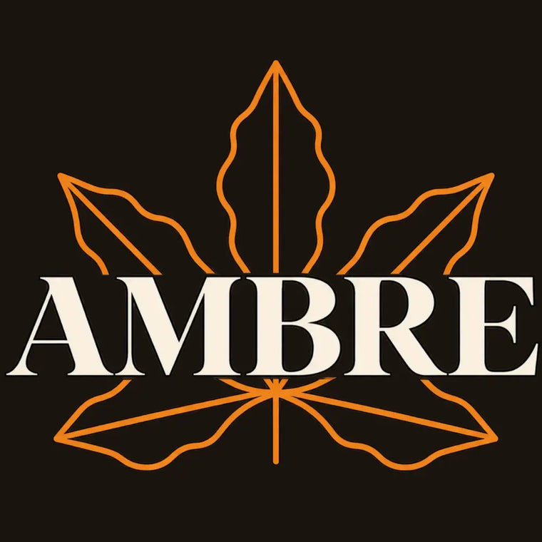 Logo Ambre sur fond sombre, marque française de CBD premium.